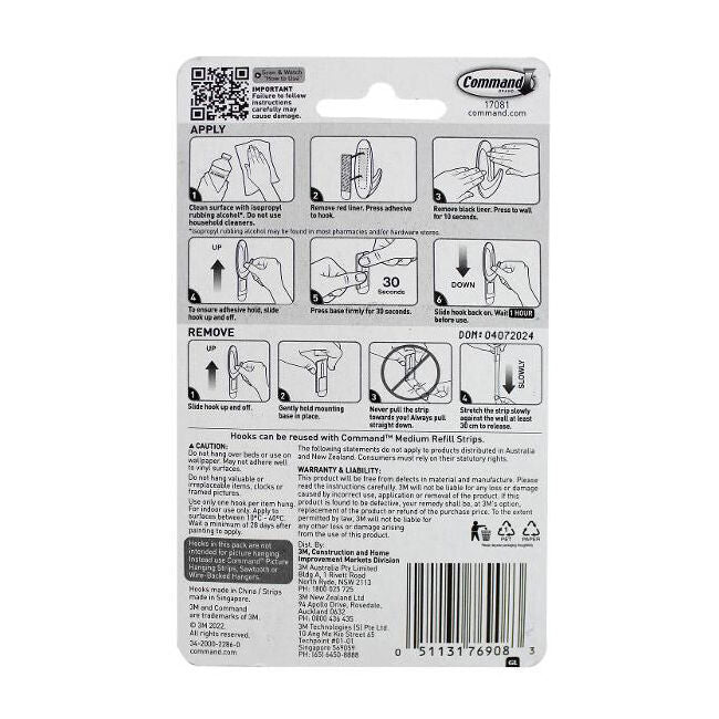 3M Command No Nail Medium Designer Hanging Wall Hook Holds 1.3kg White (2 Pieces) — image 2
