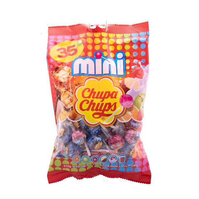 Chupa Chups Mini Fruity Lollipops Assorted Flavour 210g Sweet Confectionery (35 Pieces)