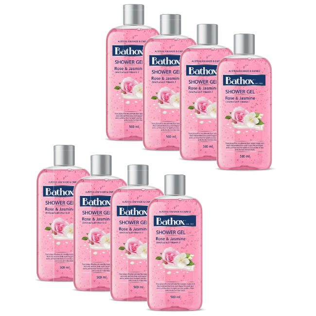 Bathox Bath Shower Gel Rose & Jasmine 500ml Care For Dry Skin (8 Pack)