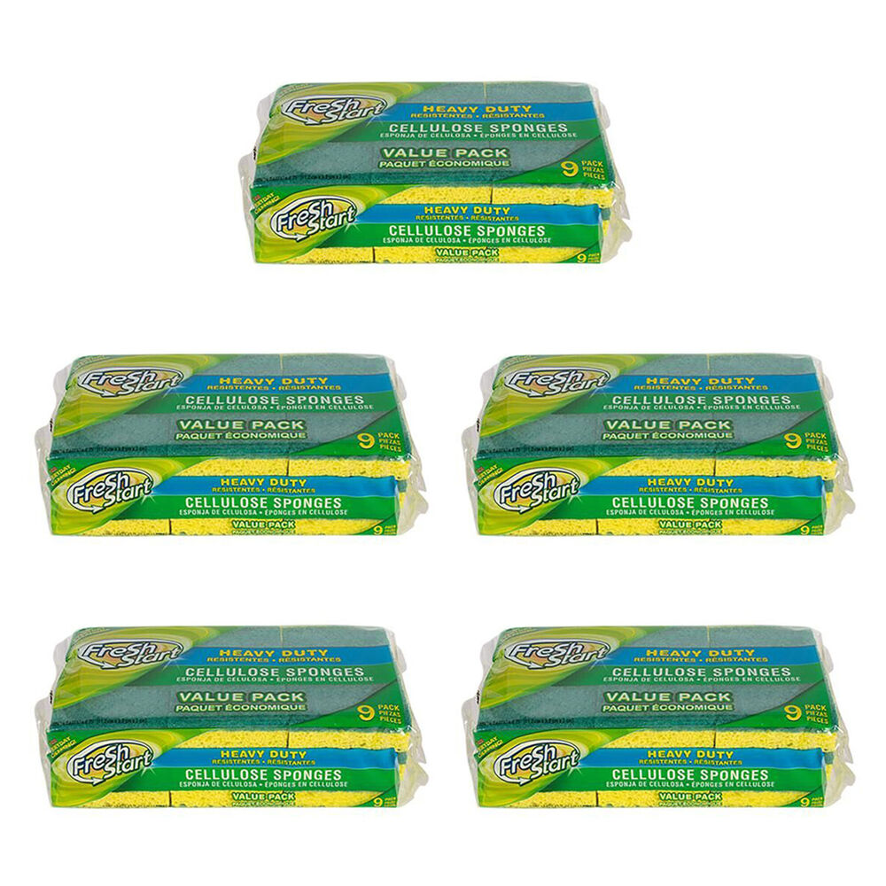 Fresh Start 9pc Fresh Start Heavy Duty Cellulose Dishwashing Sponge Scourer Value Pack (5 Pack)