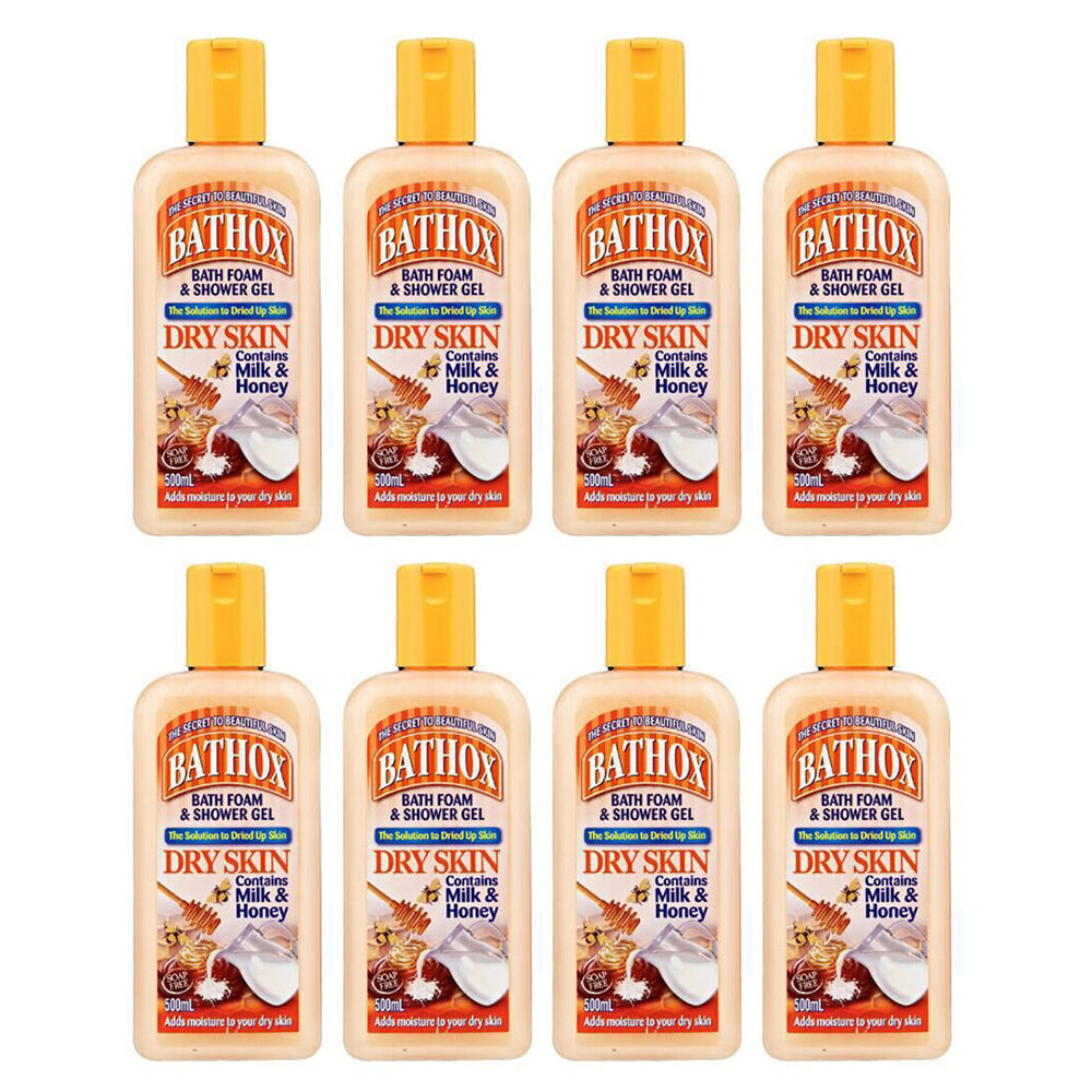 Bathox Bath Foam Shower Gel Milk & Honey 500ml Moisturising Care Dry Skin (8 Pack)