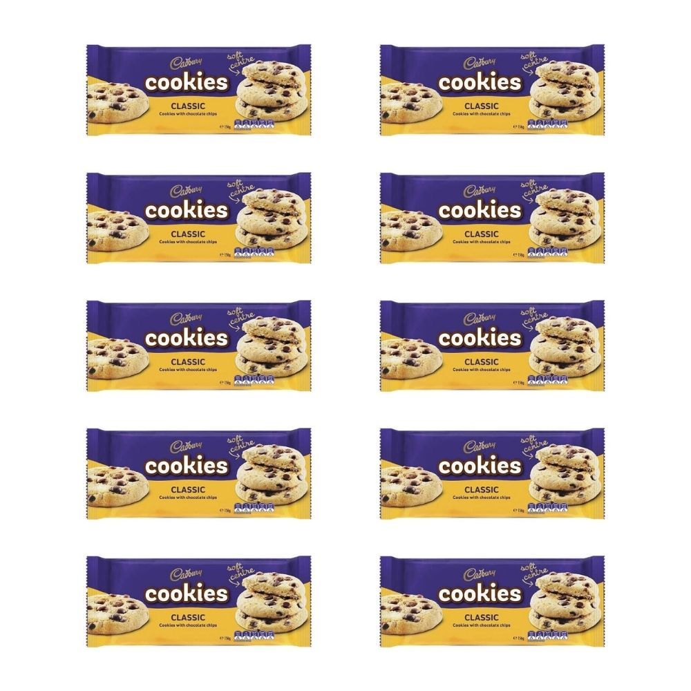 Cadbury Classic Chocolate Chip Cookie Biscuits 156g Sweet Confectionery (12 Pack)