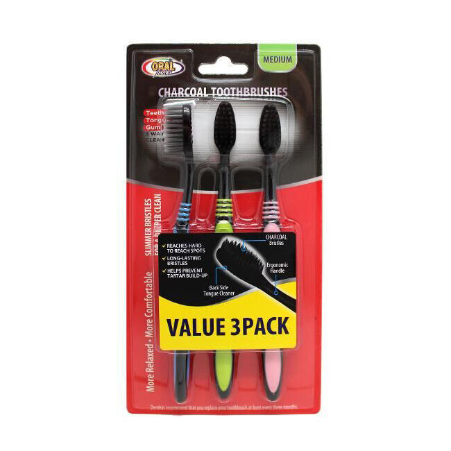 3pc Charcoal Teeth Whitening Toothbrush w/ Soft Bristles Dental Oral Care (12 Pack) — image 2
