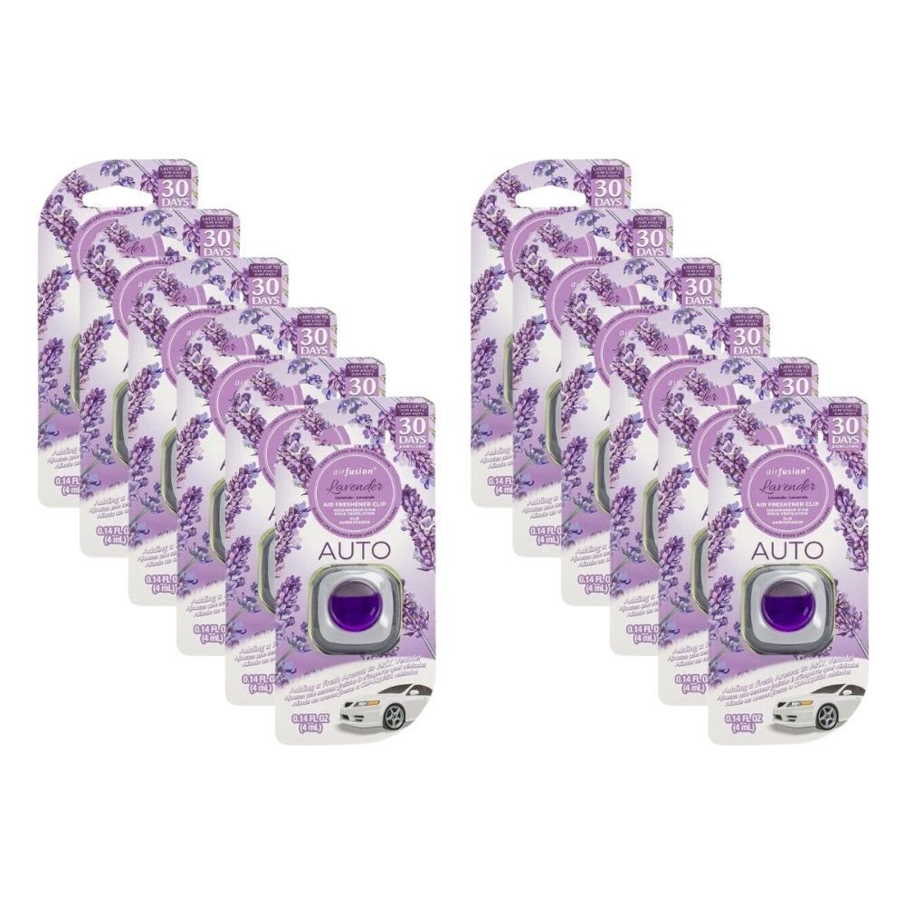 Air Fusion Freshener Clip Lavender 4ml Car Fragrance Odour Eliminator (12 Pack)