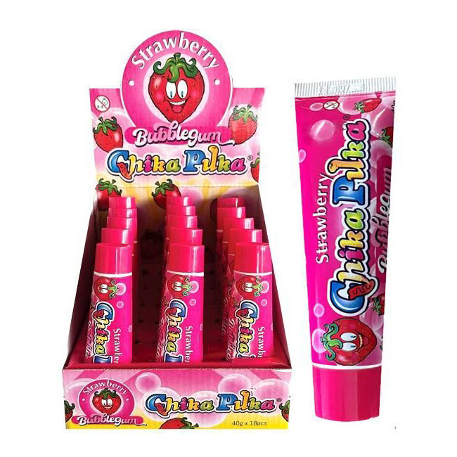Chika Puka Fairy Floss Squeezable Bubble Gum 40g Strawberry Fruit Flavour (18 Pack) — image 3