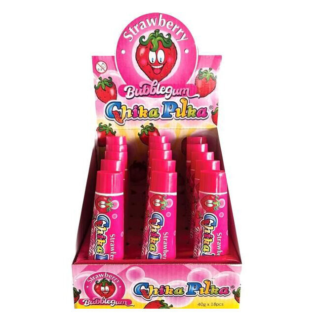 Chika Puka Fairy Floss Squeezable Bubble Gum 40g Strawberry Fruit Flavour (18 Pack) — image 4
