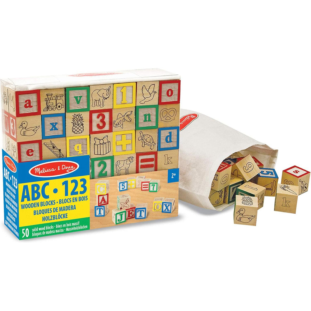 Melissa & Doug Wooden ABC123 Blocks Kids Educational Toy 2y+ Pouch Included (50 Pieces)
