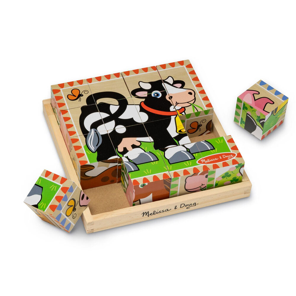 Melissa & Doug Cube Puzzle - Farm Animals Wooden Kids Toy Jigsaw 3y+ (16 Pieces)