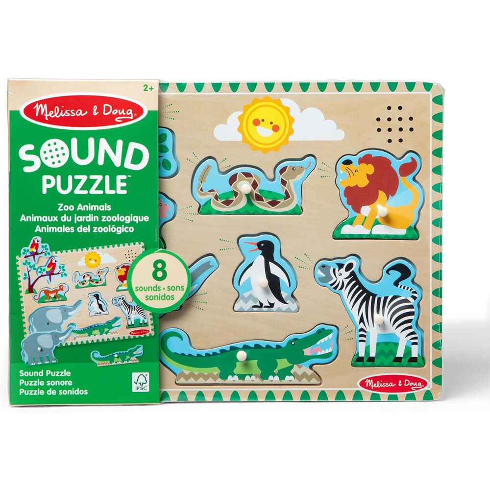 Melissa & Doug Zoo Animals Wooden Sound Puzzle Kids Toy Jigsaw 2y+ (8 Pieces)