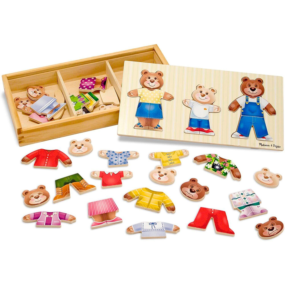 Melissa & Doug Wooden Bear Family Dress Up Kids Toy Mix and Match Game 3y+ (45 Pieces)