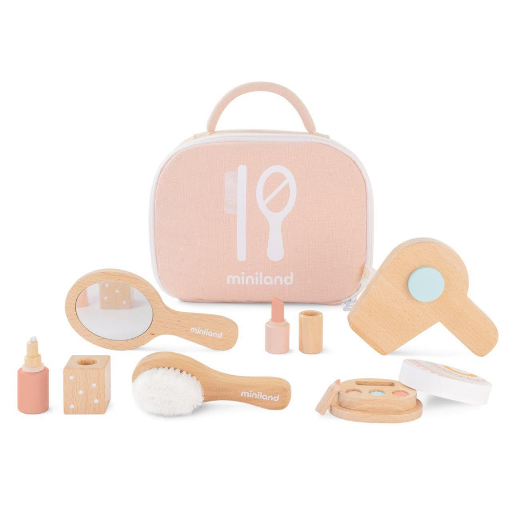 Miniland Doll Kids/Children Play Wooden Beauty Set w/ Zippered Hand Bag 3y+ (7 Pieces)