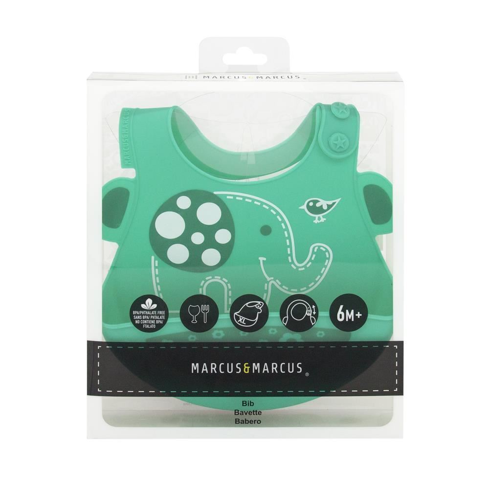 Marcus & Marcus Baby Bib Ollie Elephant Soft Silicone w/ Crumb Catcher 6m+ Green — image 2