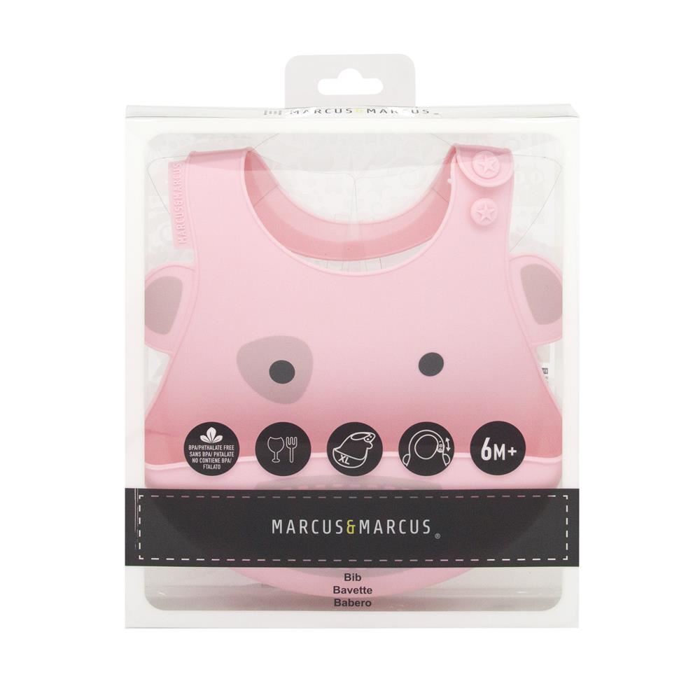 Marcus & Marcus Baby Feeding Bib Pokey Pig Silicone w/ Crumb Catcher 6m+ Pink — image 2