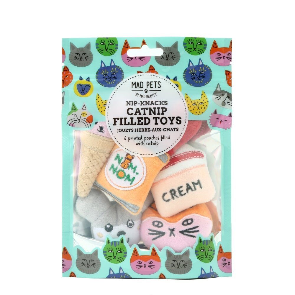 Mad Pets Nip-Knacks Catnip Filled Cat Play Toys Set Printed (6 Pieces)