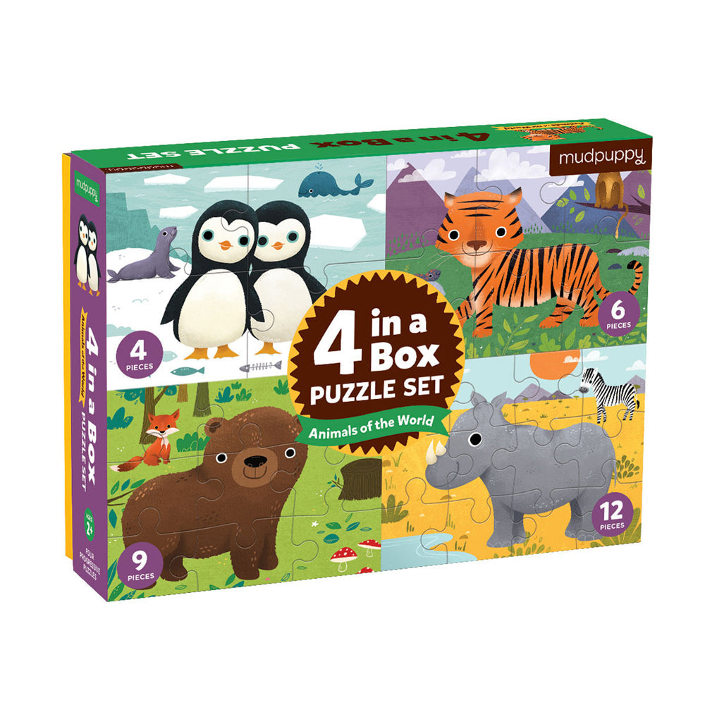 Mudpuppy Kids/Children 4 In a Box Jigsaw Puzzle Game Toy Set Animals 3y+