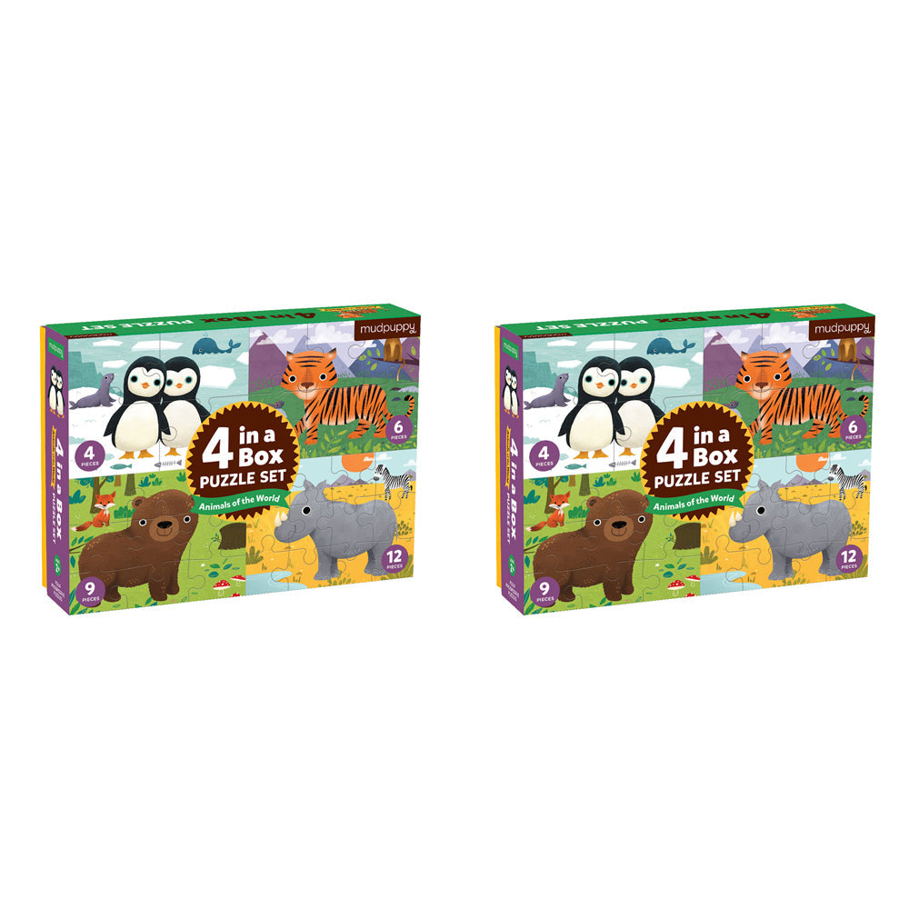 Mudpuppy Kids/Children 4 In a Box Jigsaw Puzzle Game Toy Set Animals 3y+ (2 Pack)