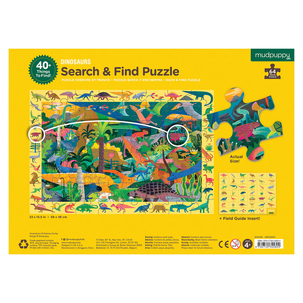 Mudpuppy Search & Find Kids Jigsaw Puzzle Toy 58x38cm Dinosaurs 4y+ (64 Pieces) — image 2