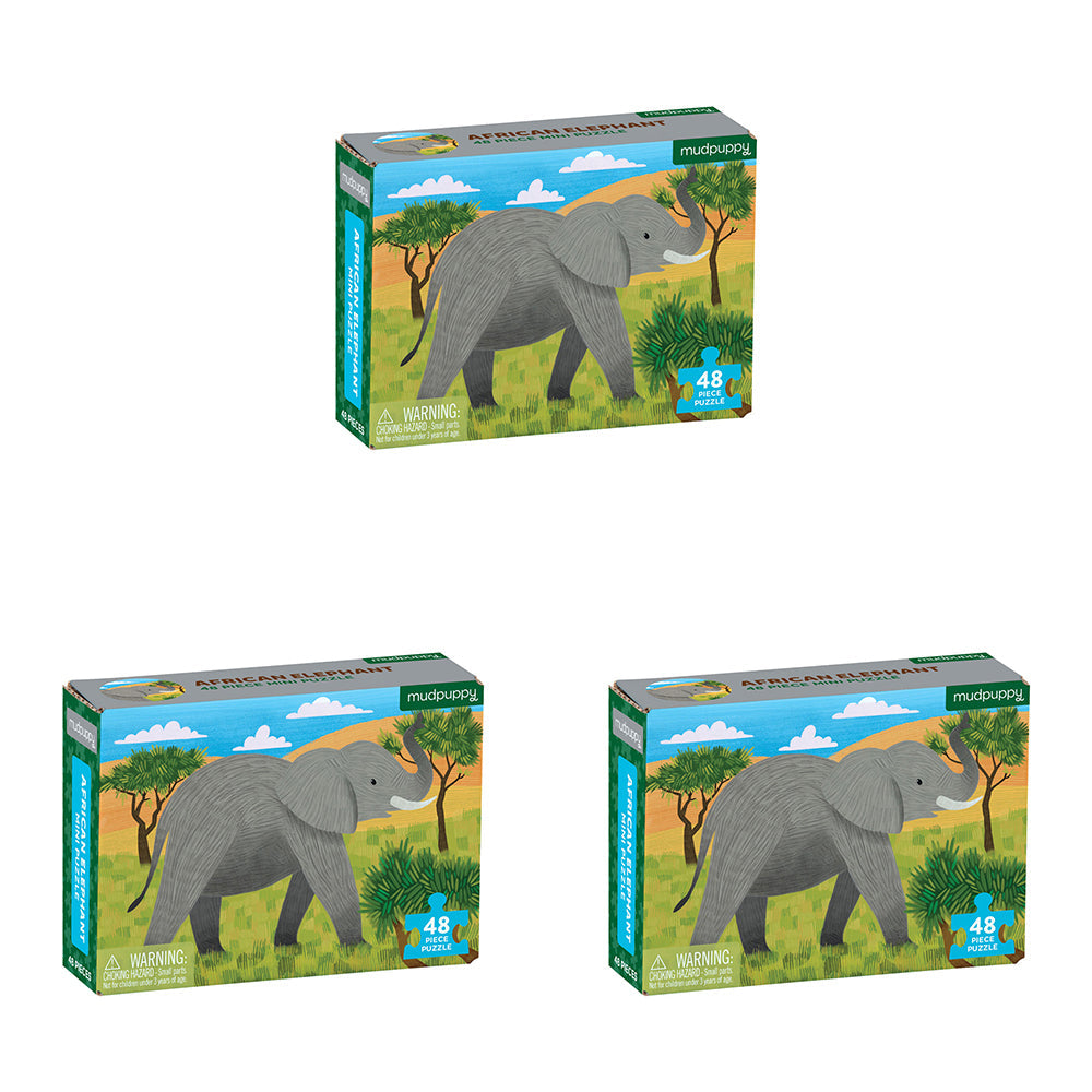 Mudpuppy 48pc Mudpuppy Kids Mini Jigsaw Puzzle 20x14.5cm Animal African Elephant 4+ (3 Pack)