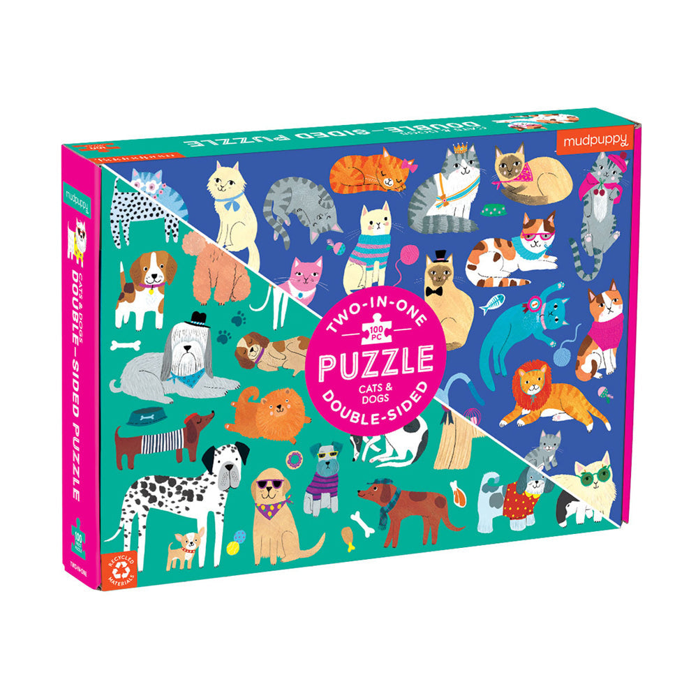 Mudpuppy 100pc Mudpuppy Double-Sided Puzzle Cats & Dogs 55x42cm Educational Game 6+ (2 Pack) — image 2