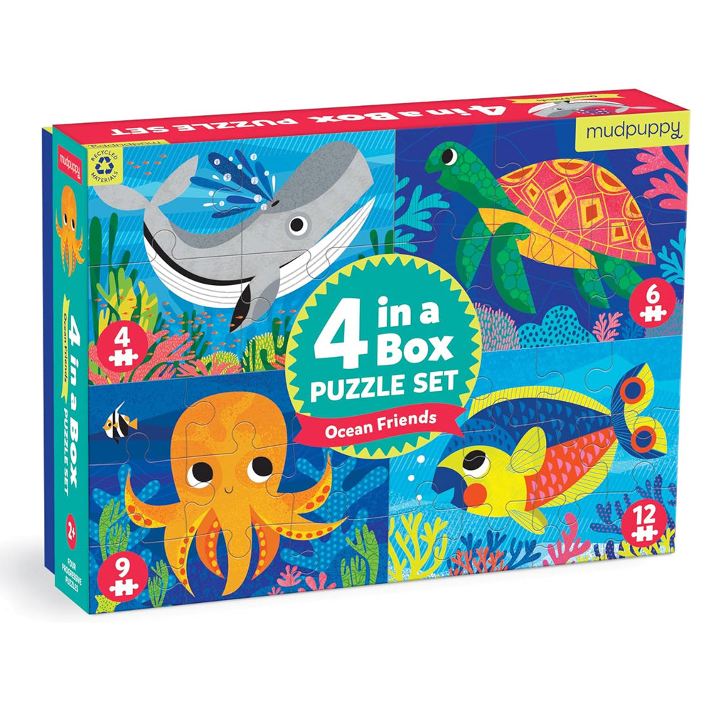 Mudpuppy Kids/Children 4 In a Box Jigsaw Puzzle Toy Set Ocean Friends 3+