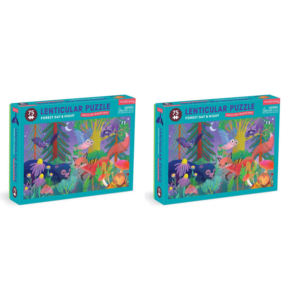 Mudpuppy 75pc Mudpuppy Lenticular Kids Jigsaw Puzzle 45x26cm Forest Day & Night 5+ (2 Pack)