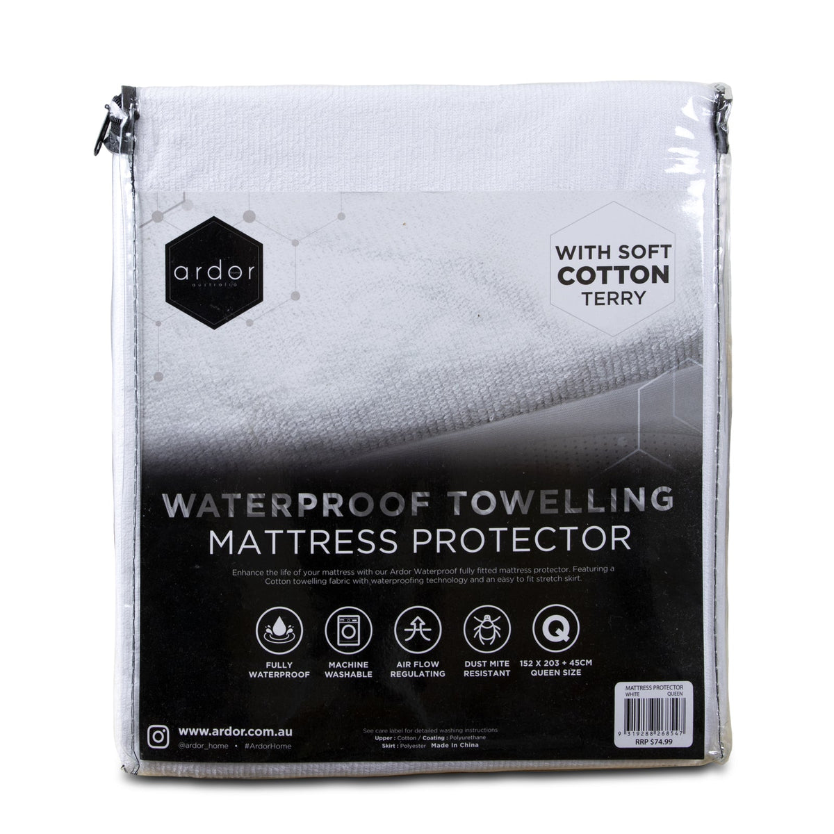 Ardor Towelling Waterproof King Bed Size Fully Fitted Mattress Protector White — image 2