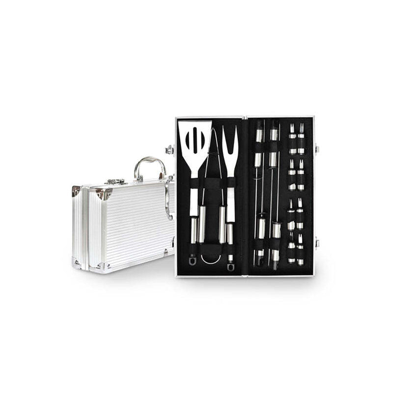 Men's Republic BBQ Cooking Spatula/Tong/Fork Utensils Set w/Aluminium Case (16 Pieces)