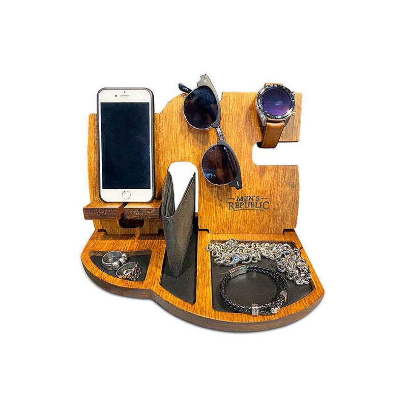 Men's Republic Bedside Table Bamboo/Wood Phone Docking Station and Night Stand
