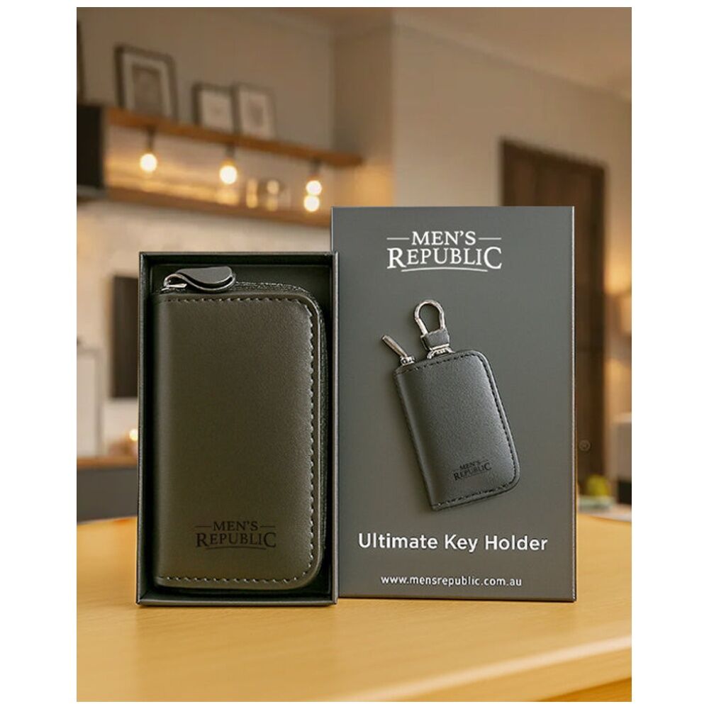 Men's Republic Stylish Sleek Zip Up Key Ring Holder Gift Set Black 12cm x 6cm — image 5
