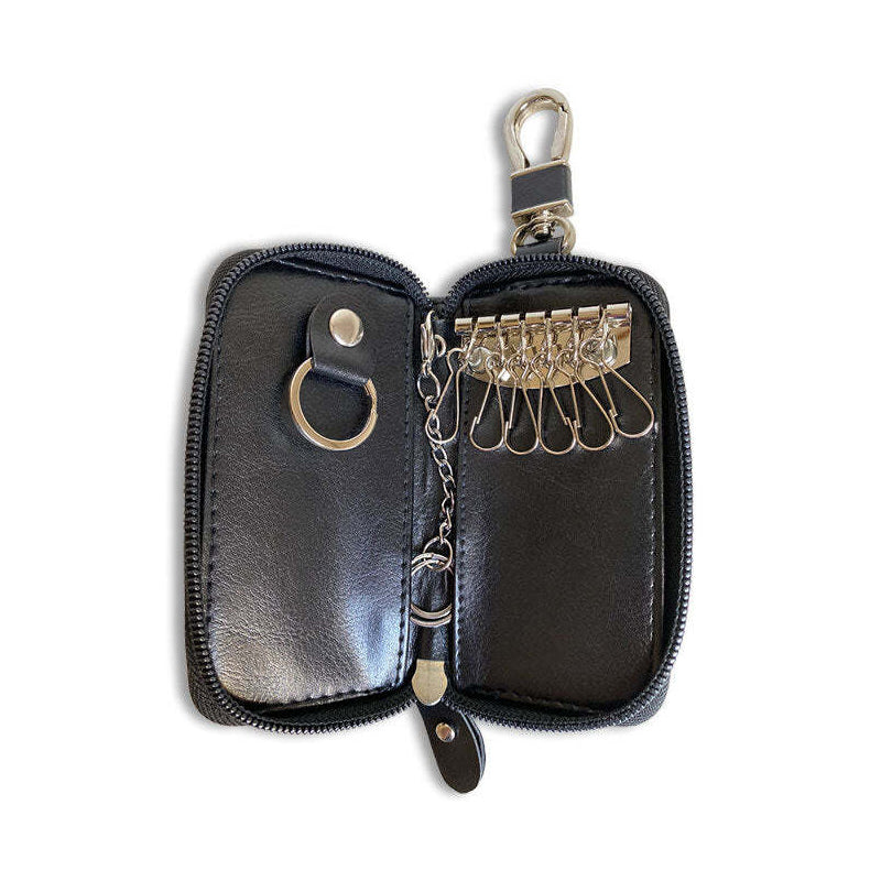 Men's Republic Stylish Sleek Zip Up Key Ring Holder Gift Set Black 12cm x 6cm