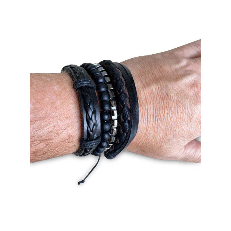 Men's Republic Stylish Modern Watch Set With 4 Bracelets Gift Set Black (5 Pieces) — image 3
