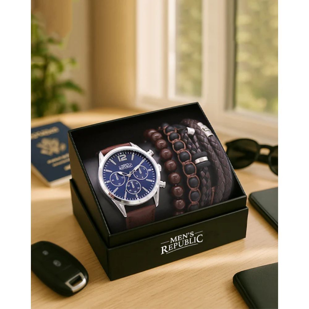 Men's Republic Casual Sleek Modern Watch Set With 4 Bracelets Blue Face (5 Pieces) — image 8