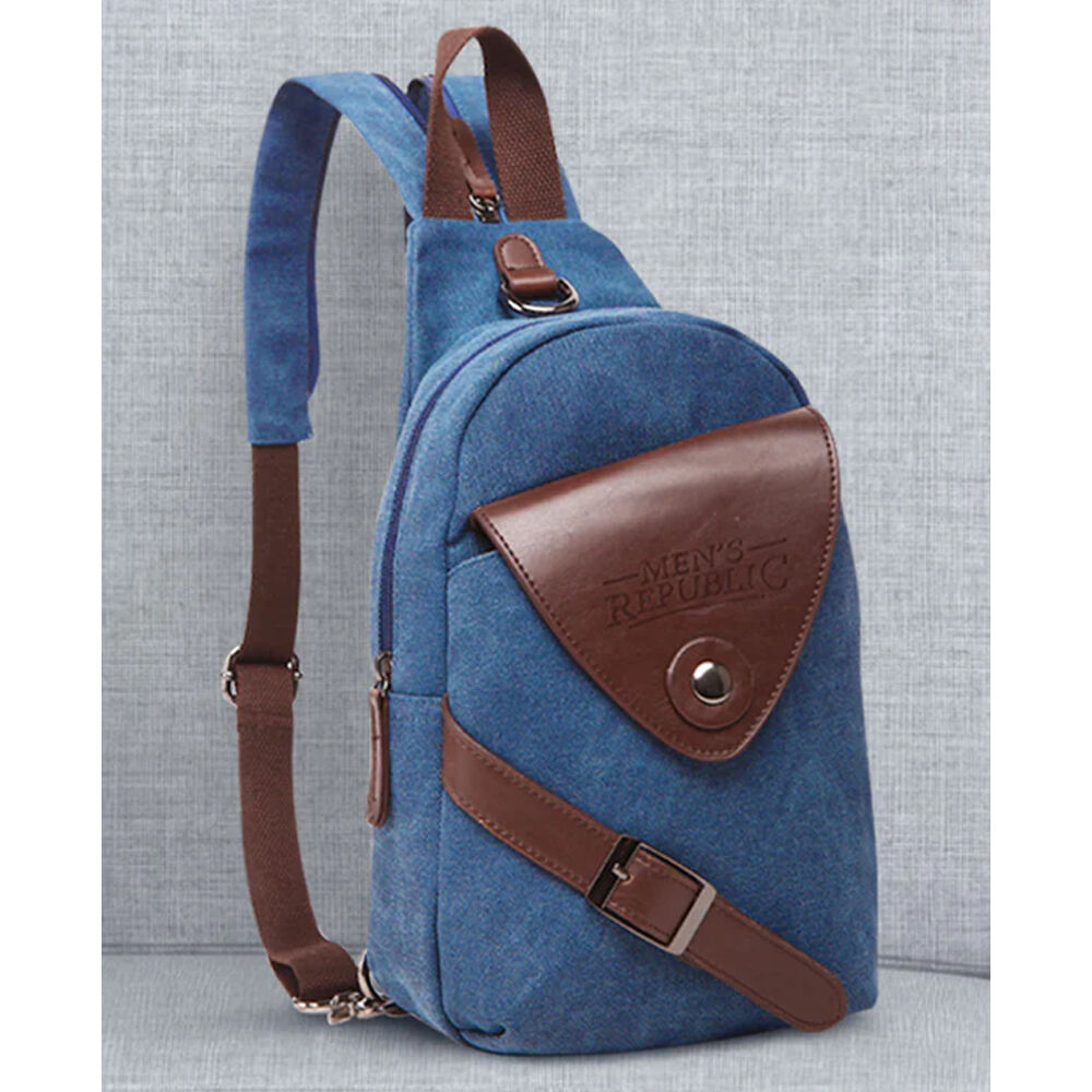 Men's Republic Trendy Canvas Single Strap Sling Bag Travel Backpack - Blue — image 5