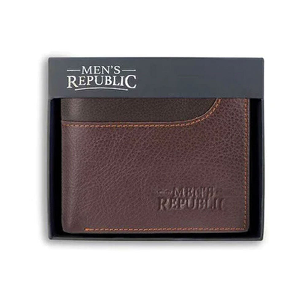 Men's Republic Genuine Leather Bifold RFID Protected Money Wallet - Coffee