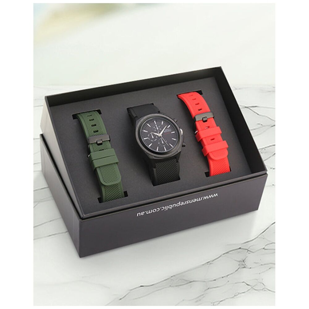 Men's Republic Watch Set w/ Versatile Replaceable Red/Green Bands - Gun Metal — image 3
