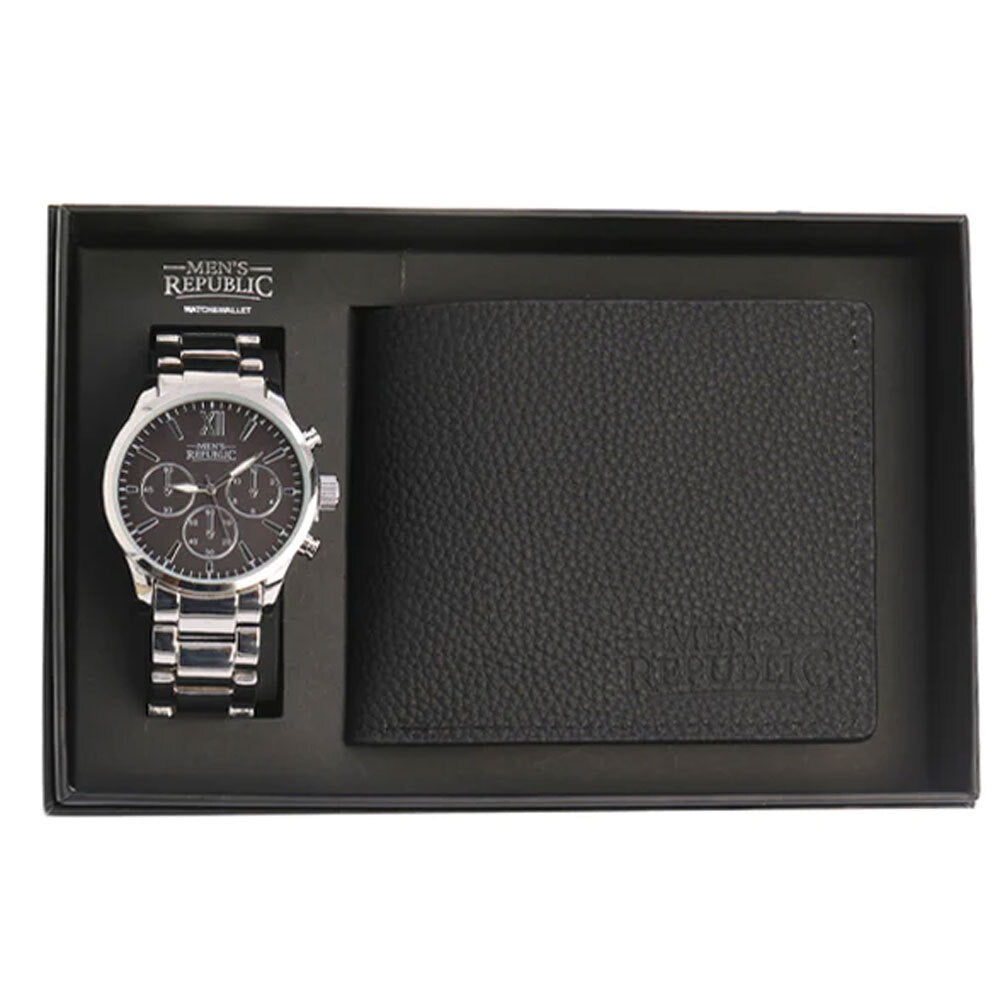 Men's Republic Luxurious Watch Gifting Set with Leather Wallet - Black