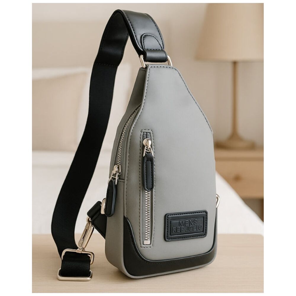 Men's Republic Men’s Republic Nylon Single Strap Backpack Crossbody Bag- Grey & Black — image 7