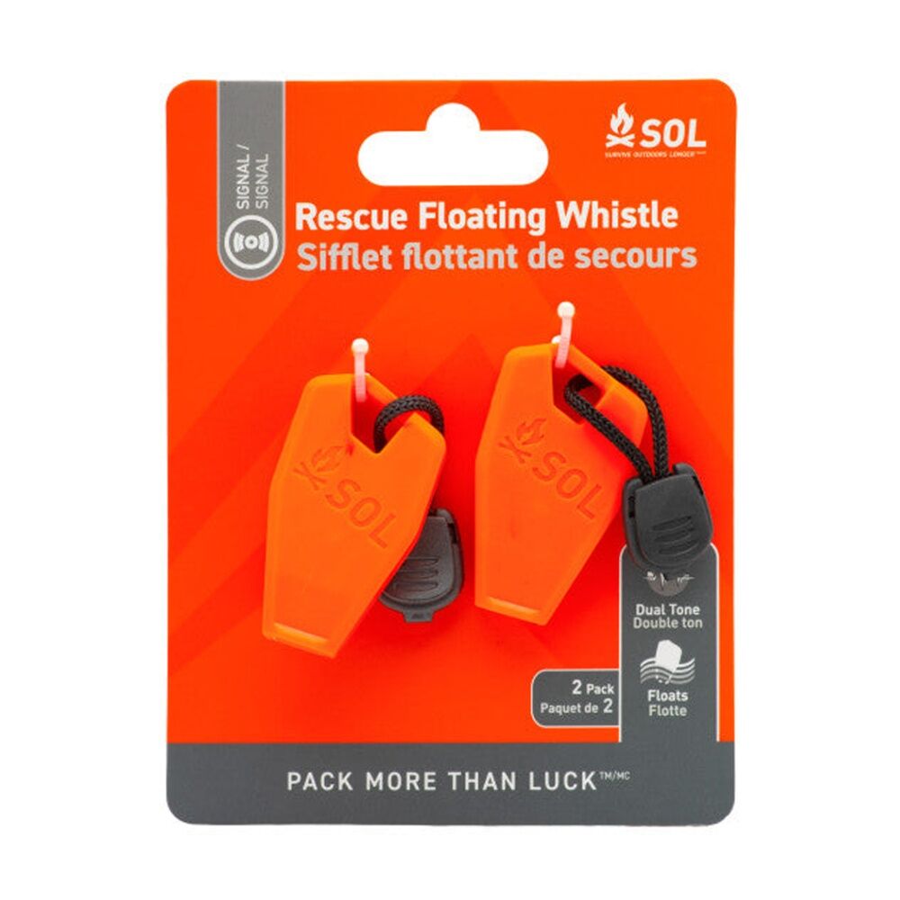 Sol 2Pc Rescue Whistle Dual Tone Loud Floating Weatherproof Orange Lanyard (2 Pieces)