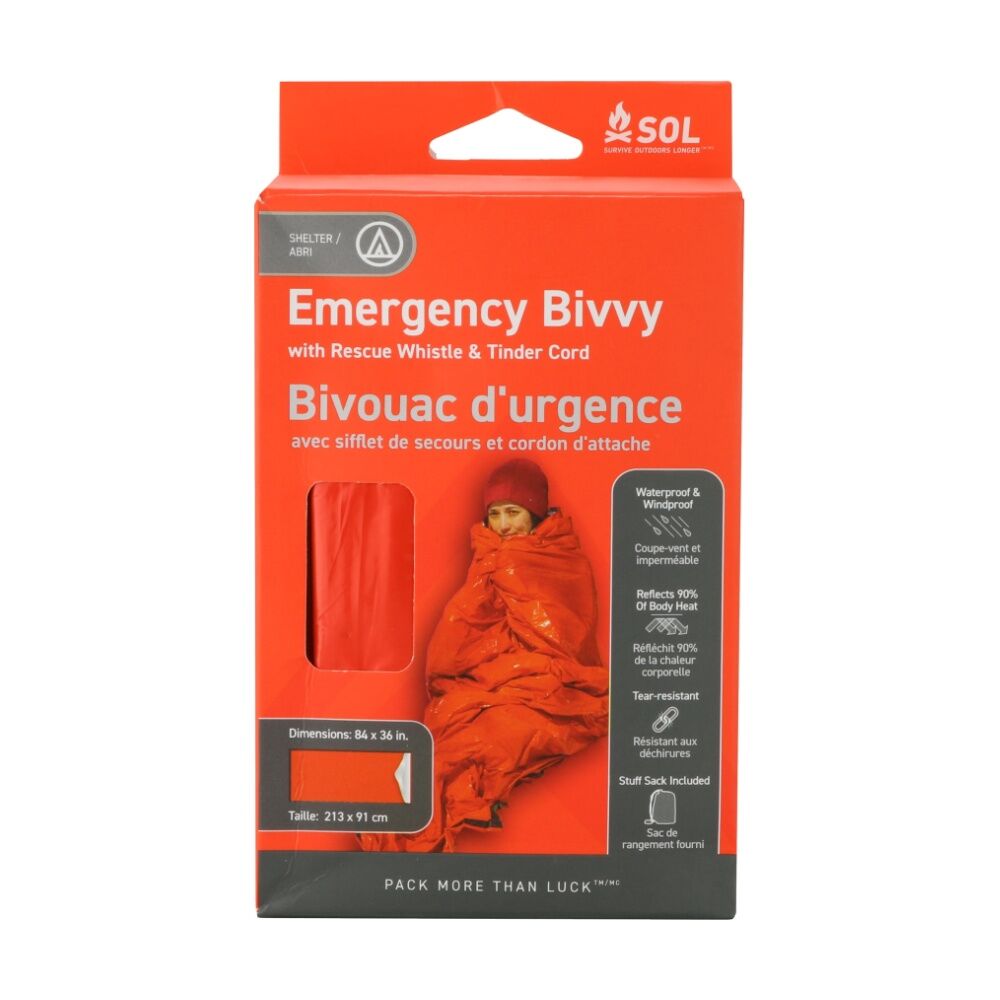 Sol Emergency Bivvy 90 Percent Heat Reflective Waterproof Rescue Whistle Orange