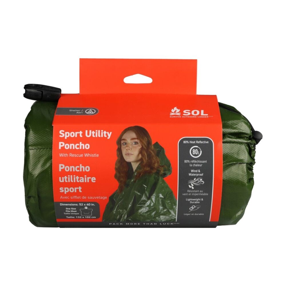 Sol Sport Utility Poncho Tear-Resistant Waterproof Heat Reflective 132 x 102cm