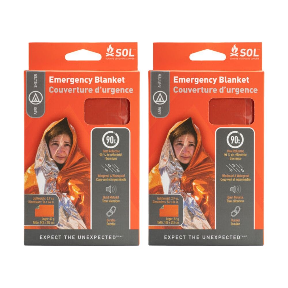 Sol Emergency Blanket Heat Reflective Tear Resistant High Visibility (2 Pack)