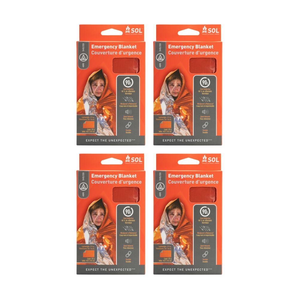 Sol Emergency Blanket Heat Tear Resistant High Visibility 142x213cm (4 Pack)