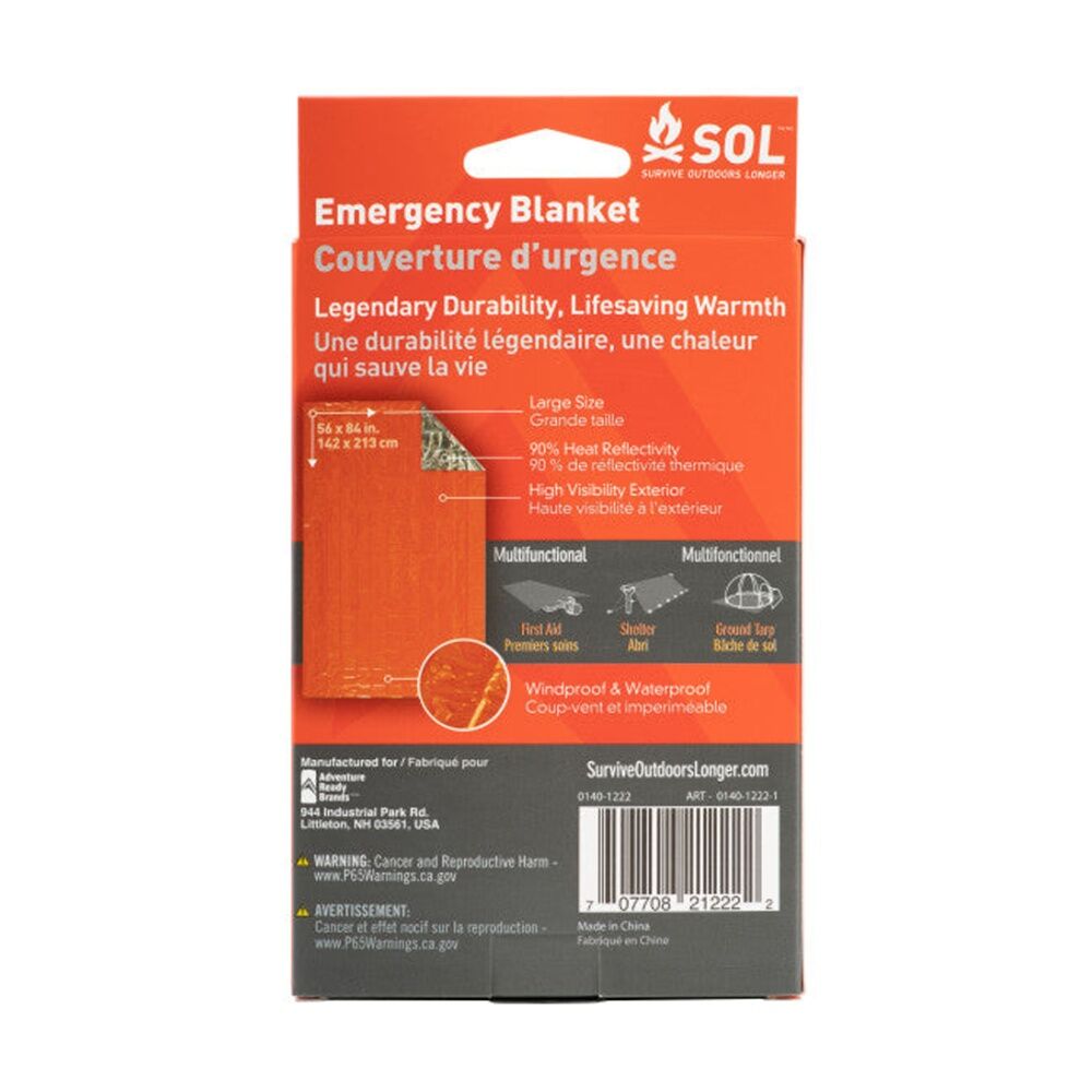 Sol Emergency Blanket Heat Reflective Tear Resistant Low Visibility 142x213cm — image 2