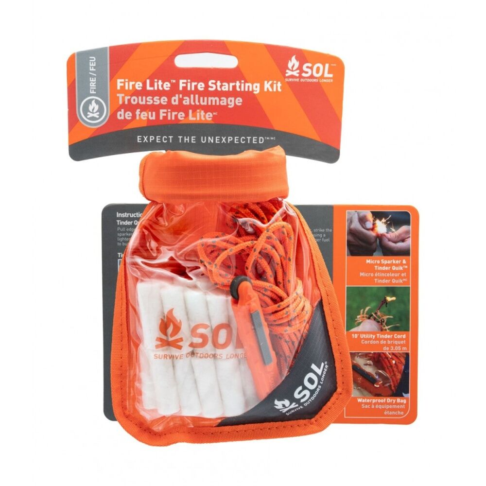 Sol Fire Starting Kit Survival Waterproof Sparker Quik With Tinder Dry Bag 180g