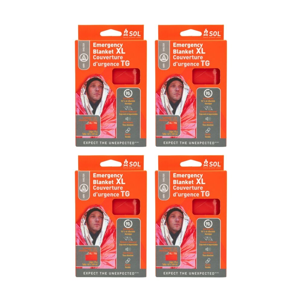 Sol Emergency Blanket XL Heat Reflective Orange 147x249cm Durable Waterproof (4 Pack)