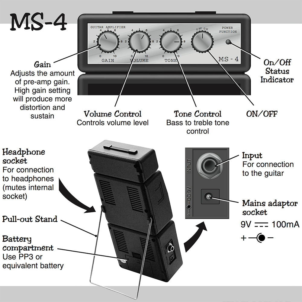 Marshall MS-4 Black Portable Micro Amplifier Amp Speaker for Electric Guitar — image 4