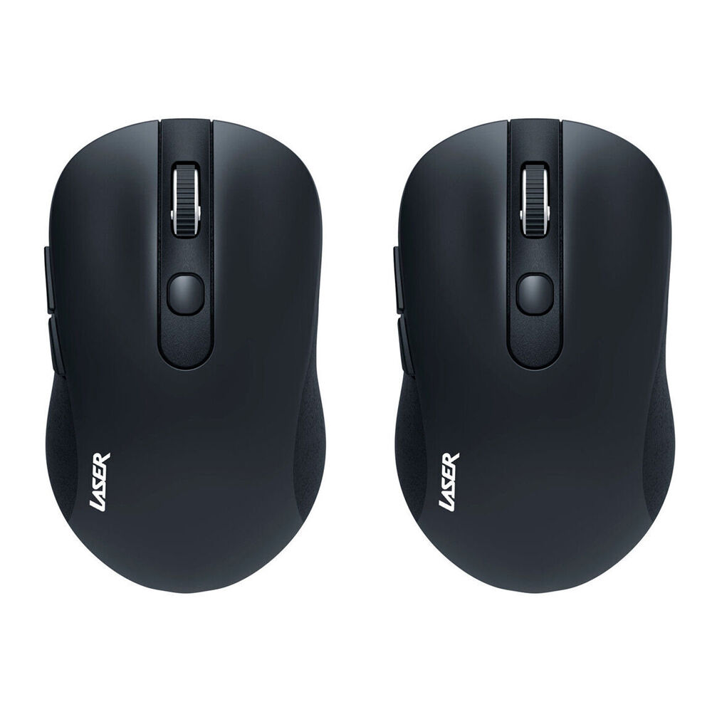 Laser Ergonomic Wireless USB Mouse for PC Laptop Desktop Mac Windows Black (2 Pack)