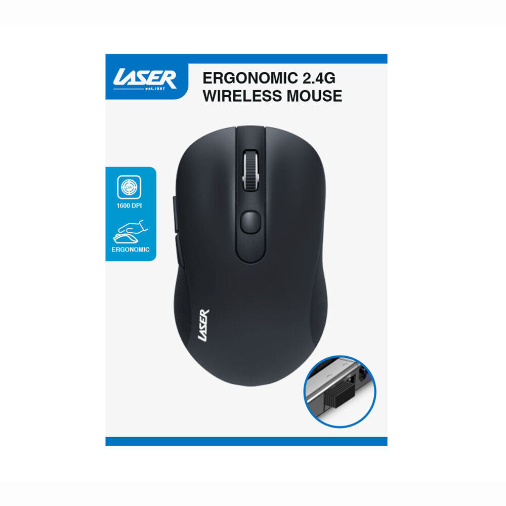 Laser Black Ergonomic Wireless USB Mouse for PC Laptop Desktop Mac Windows — image 2