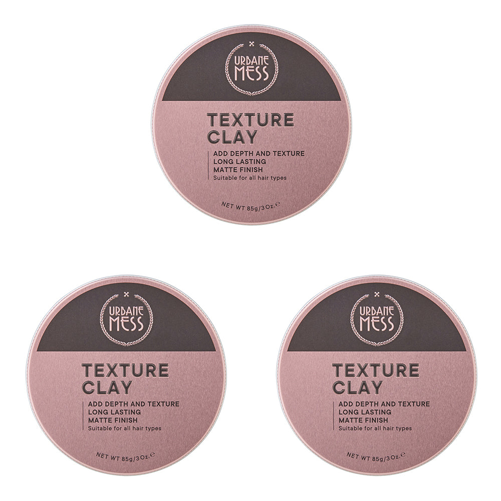 Urbane Mess Texture Clay 85G Hair Care/Styling Fashion Gel Strong Hold (3 Pack)