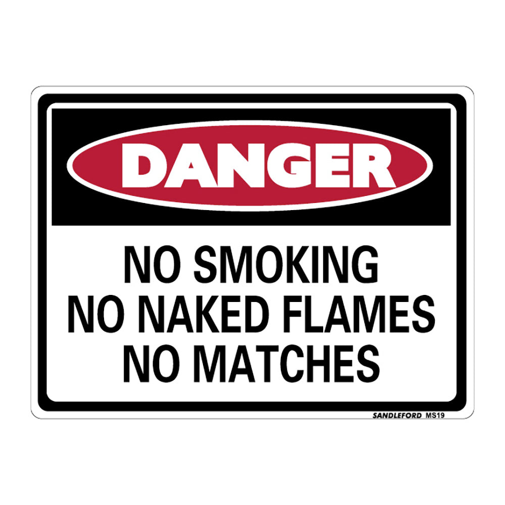 Sandleford Danger No Smoking/Naked Flames/Matches Medium Sign 225x300x1mm Polypropylene